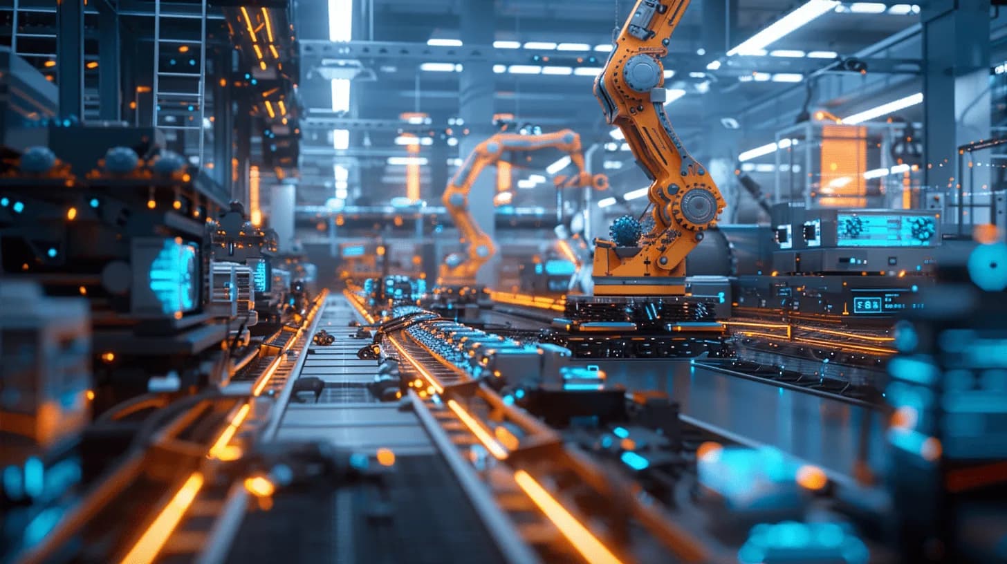 Industrial plant control room with agentic AI oversight screens